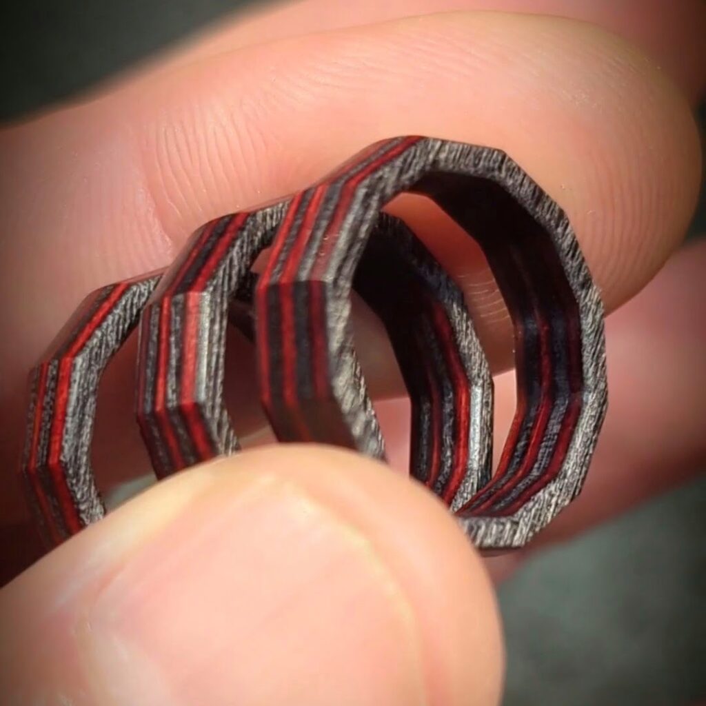 Dodeca Ring <br> Layered Red/Grey Wood Veneer